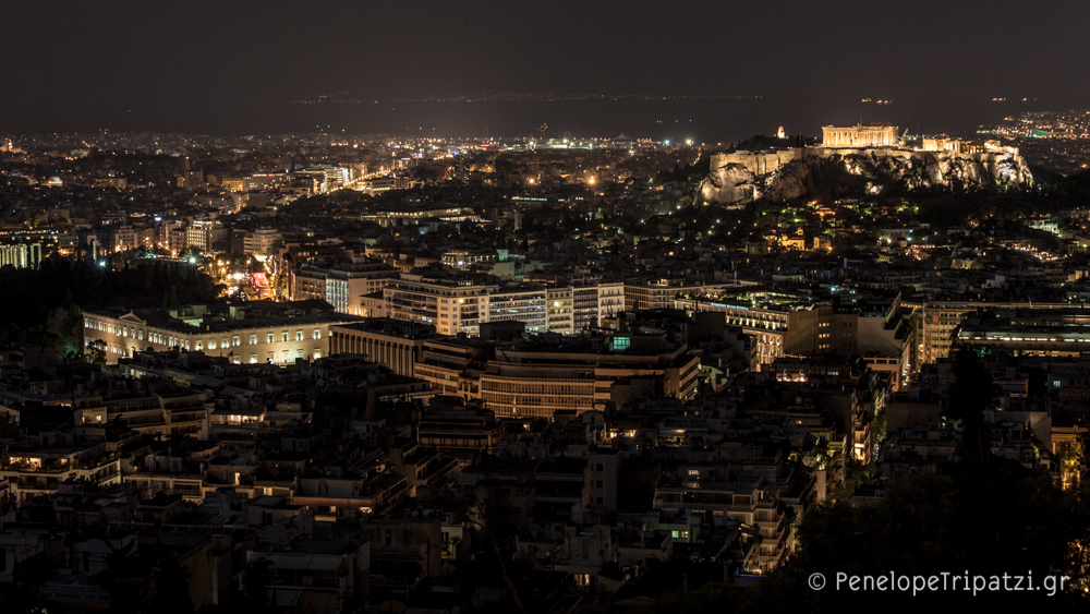 Athens night view Acropolis Greek Parliament